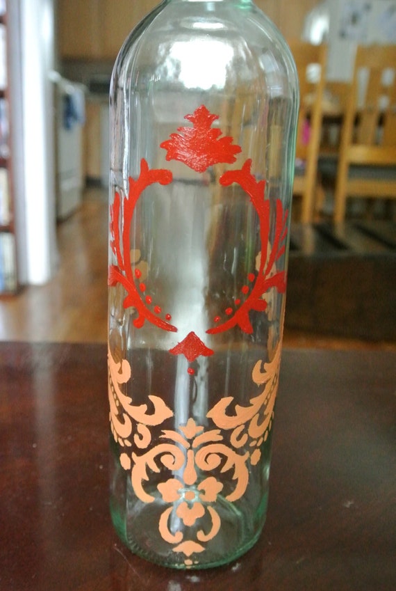 Items similar to Stencil Painted Wine Bottle on Etsy