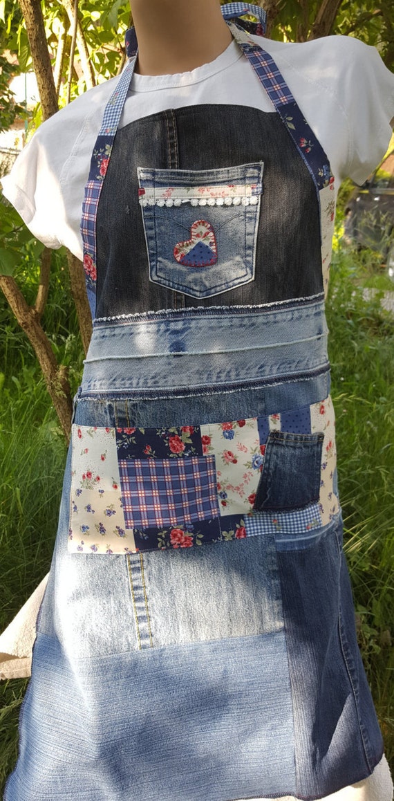 Denim patchwork apron