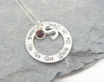 Personalized necklace, though she be but little she is fierce, shakespeare quote, swarovski birthstone, initial necklace, customized jewelry