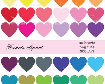 Hearts Clipart, Heart Clip Art, Digital Hearts, Hearts Instant Download, Multicolored Hearts Clipart, Valentine Clip Art, Hearts PNG