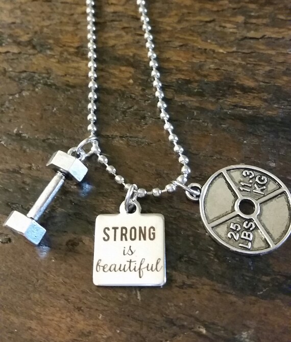 ON SALE Strong is Beautiful Weightlifting Charm Necklace