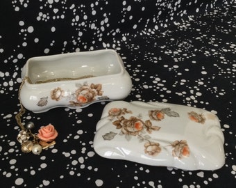 Peach Blossom~Gilded Porcelain Box~Jewelry~Trinket