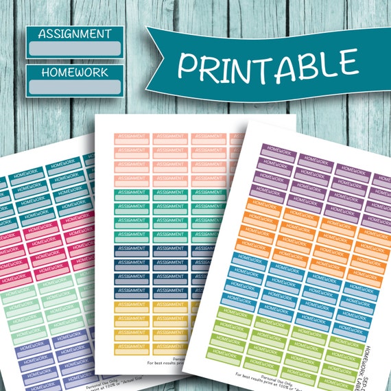 Items similar to Homework &amp; Assignment School Stickers, Printable ...