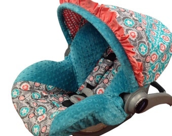 Natalie Infant Car Seat Cover Teal Coral