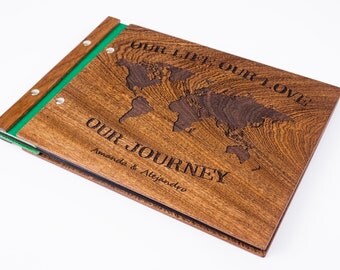 Travel photo album , Travel scrapbook album , Travel album , Wooden travel photobook, Personalized