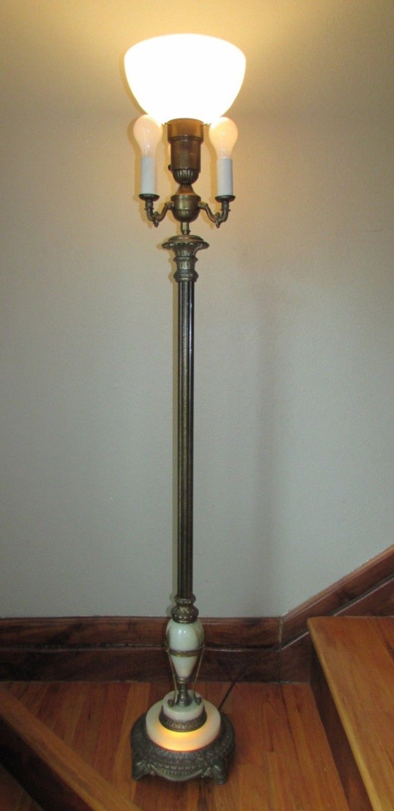 Torchiere Candelabra floor lamp candlestick light ornate brass