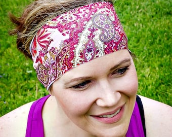 Pink Burgundy Paisley Yoga Headband Workout Headband Running Nurse Gift FREE Headband(s) Code BUY3GET1FREE or BUY6GET2FREE
