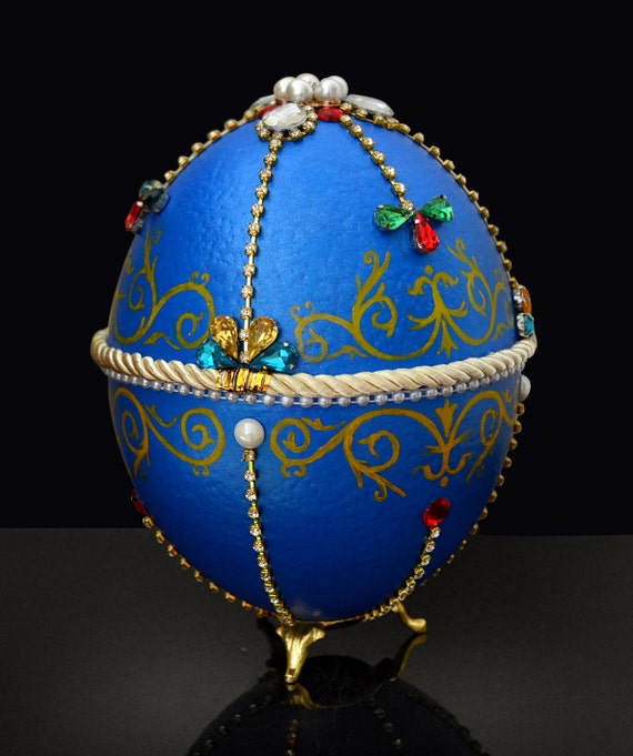 Ostrich Egg / Hand Painted / Blue Egg Shell