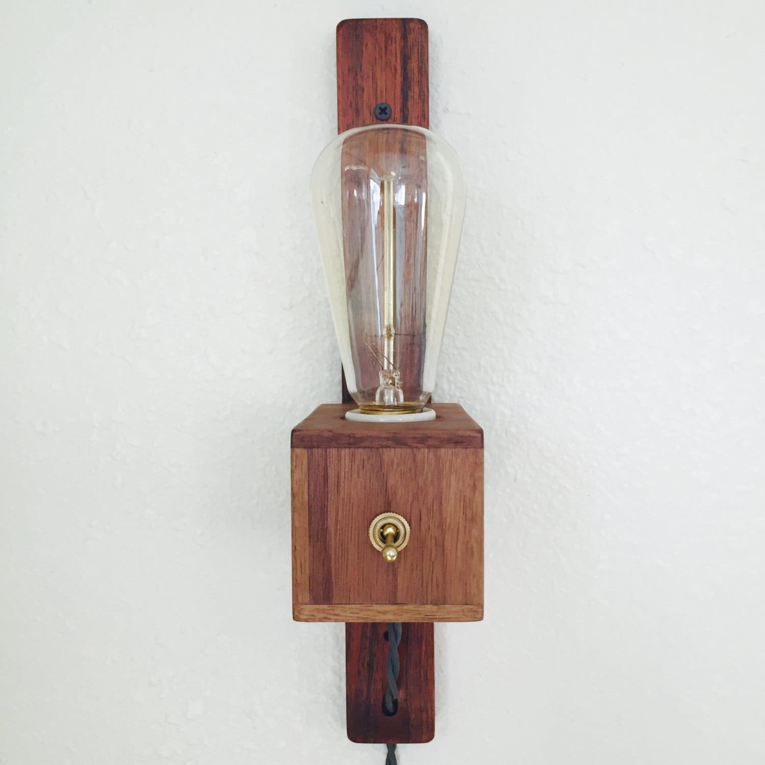 Walnut plug in wall sconce-Plug in pendant-edison bulb-Exposed