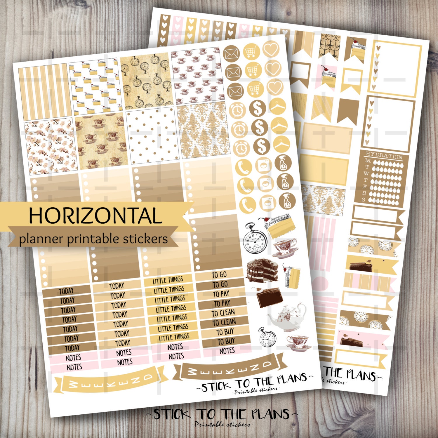 Horizontal printable planner stickers Vintage by StickToThePlans