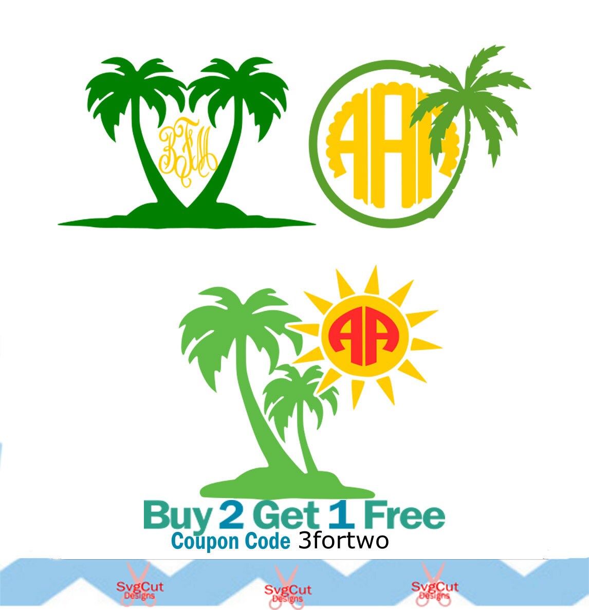 Palm Tree Monogram Frames SVG DXF PNG eps Summer Cut Files for