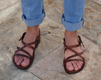 Brown leather sandals Jerusalem sandals mens leather sandals brown sandals Jesus sandals flat sandals strappy sandals men sandals handmade