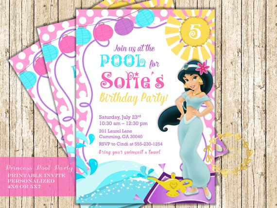 Disney Princess Pool Party Invitations 7
