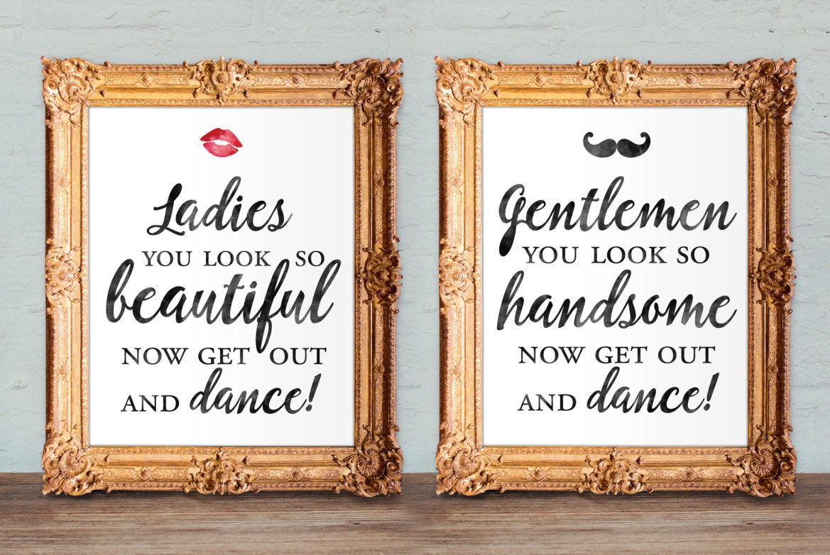 Wedding bathroom signs womens and mens restroom his and