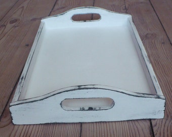 Breakfast Tray - Wood Serving Tray - White Wooden Tray - Shabby Chic Tray - Distressed Black & White Tray - Decorative tray - Tablett Holz