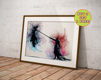 Sephiroth vs Cloud Strife, Final Fantasy, Final Fantasy VII, Final Fantasy 7,Final Fantasy Poster, Final Fantasy Art, FF7, 8,9,X,ffIX OC-348