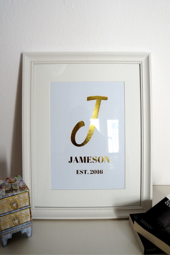 Last Name Sign Real Gold Foil Family Name Print Custom Name
