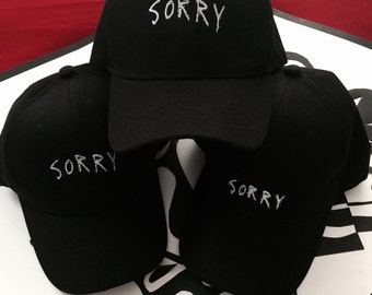 Embroidered Baseball Hat Cap Sorry Justin Bieber Purpose Tour Merch Black Tumblr Aesthetic Hipster