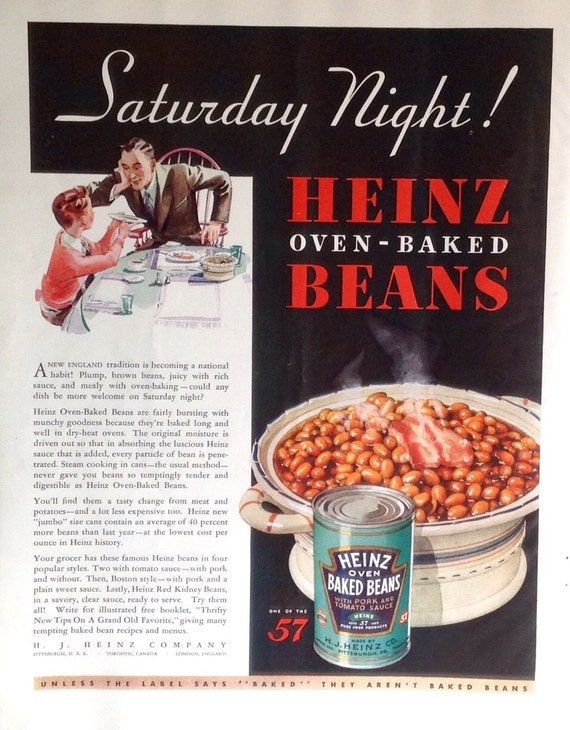 Items similar to Baked Beans Vintage Print Heinz Vintage Ad