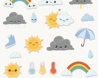 Weather Clipart Set Kawaii Weather Report Clipart Planner