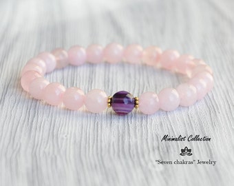 8mm Rose quartz bracelet - Gift for her - Beaded Bracelet - Womens gift - Rose quartz Jewelry - Gemstone Bracelet