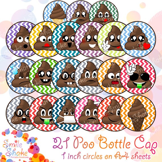 Poop Emoji Bottle Cap Images Digital Poop Clipart Printable