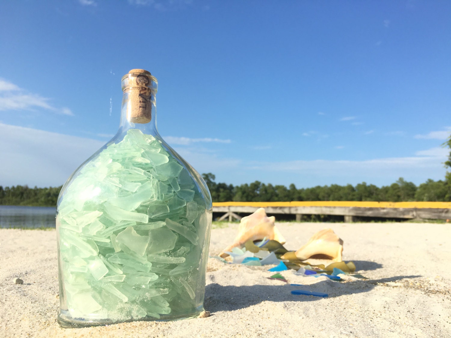 Aqua Sea Glass Bottle Tumbled Sea Glass Beach House Decor