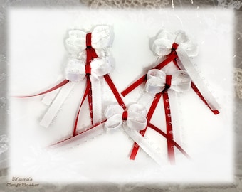 Red and White Looped Fancy Ribbon Bows, Polyester, Christmas, Wedding, Sparkly, Shimmering, Pretty, Heat-sealed