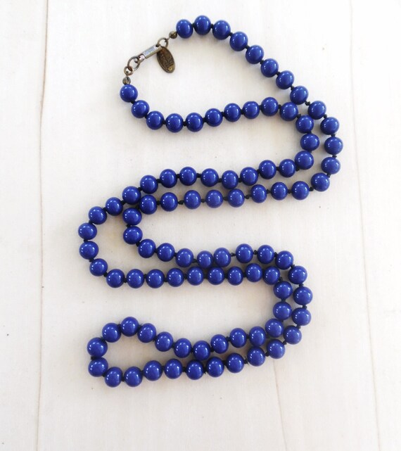 Navy Blue Beaded Necklace Vintage Necklace Miriam Haskell