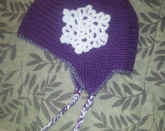 Crochet Earflap Hat With Snowflake Size 2-5 Years