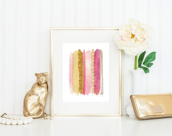 Girly Glitter Lipstick Print / Pink and Gold Abstract Print / Feminine Wall Art / Fashion Wall Art / Up to 11x14 Print / Glitter Print