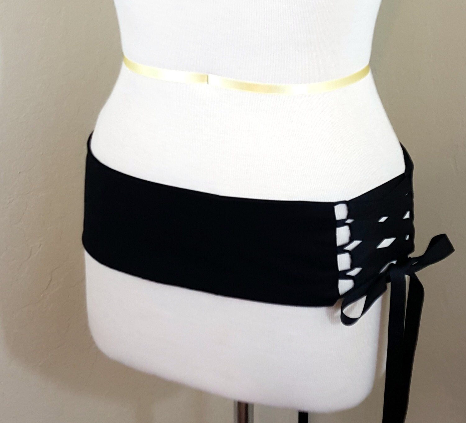 Black Belly Dance Corset Style Lace Up Belt Shaped to Fit Your