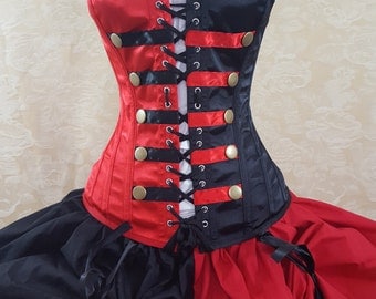 Red And Black Steampunk Harley Quinn/Queen Of Hearts Inspired corset-to fit 25-28" natural waist
