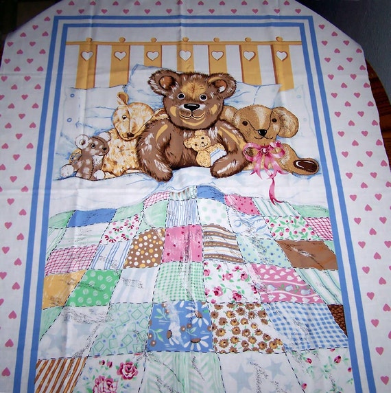 Crib Quilt Top Fabric Panel 5 Teddy Bears by ladydiamond46 on Etsy