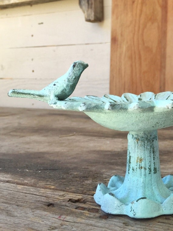 Garden Bird Bath Rustic And Distressed Soft Aqua Mist