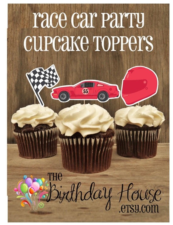 Race Car Party - Set of Double Sided Assorted 12 Red Race Car Toppers by The Birthday House Il_570xn