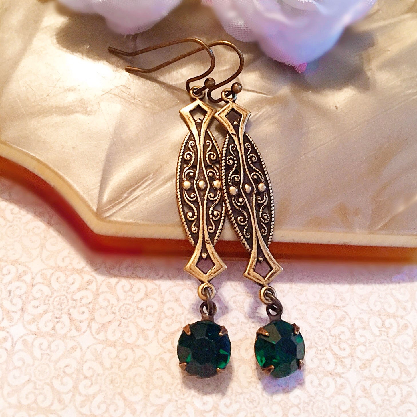 Emerald Art Deco Jewelry - Best Gifts for Mom - Emerald Earrings - ZELDA Emerald