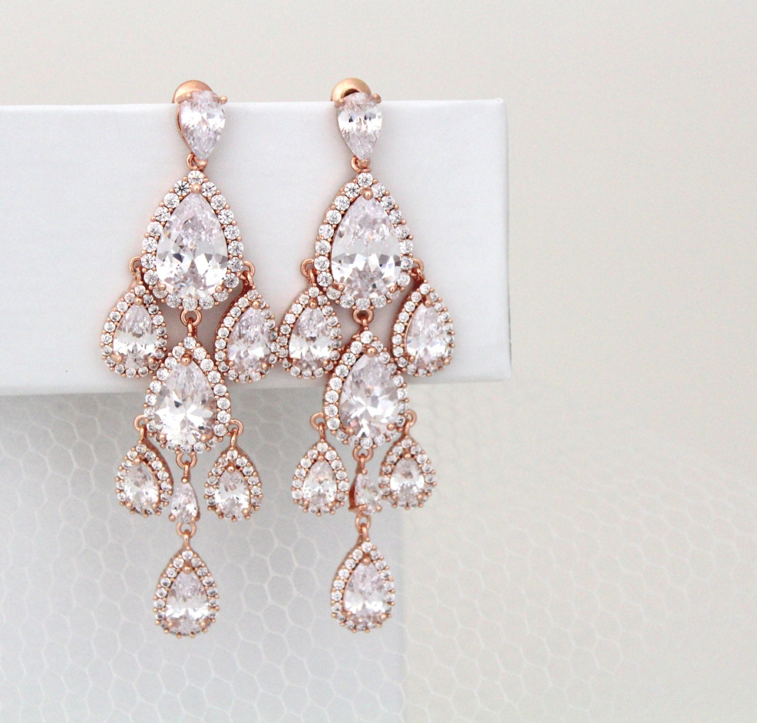 Rose Gold Chandelier earrings Rose Gold Bridal by treasures570