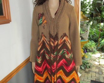Wool Coat Maxi Coat Up-cycled Vintage Afghan Coat Hand-made Maxi Coat One of a Kind