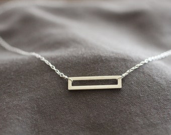 simple silver necklace, sterling silver necklace, rectangle necklace, delicate silver necklace, dainty necklace, layering necklace, N38