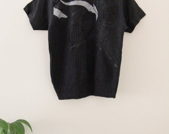 80's Black Patchwork Knit Top