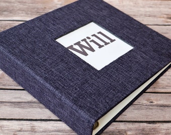 Baby Book, Baby Gift, Baby Album, Baby Memory Book, Baby Keepsake, Modern Baby Book, Navy Burlap