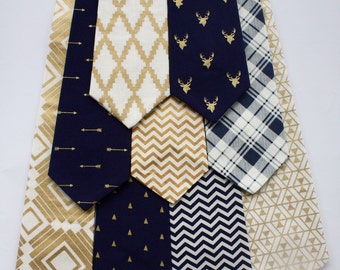 Little and Big Guy NECKTIE Tie - Navy and Gold Holiday Collection - (Newborn-Adult) - Baby Boy Toddler Teen Man - Gold