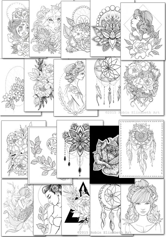 Download Adult Coloring Book Floral Tattoo DIGITAL Download PDF