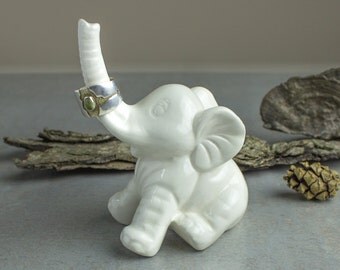 Elephant ring holder Lucky Elephant white jewelry Ceramic Ring Holder handmade pottery Elephant Decor unique gift for her under 25
