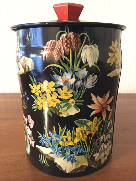Vintage biscuit tin made in England black decorative tin
