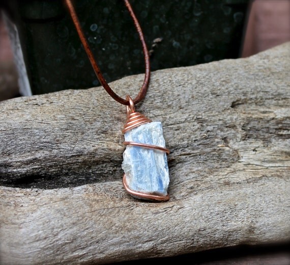 Blue Kyanite Necklace Leather Jewelry for Men Kyanite