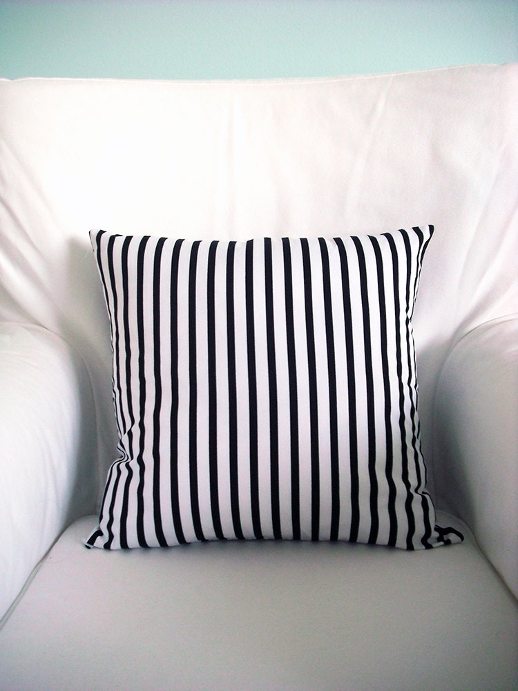 Pillow Cover White and Black Stripe Cushion Zippered Cover