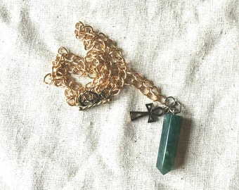 Green Fluorite Crystal Ankh Necklace Green Crystal Necklace Ankh Jewelry Green Crystal Jewelry - Egyptian Necklace Egyptian Jewelry
