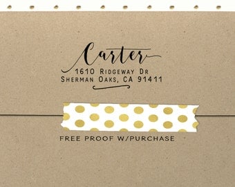 Custom Address Stamp - Calligraphy & Handwriting Font. (Handlettered font) Handle or Self-Inking Return Address Stamp (20496) 2 1/2 X 1